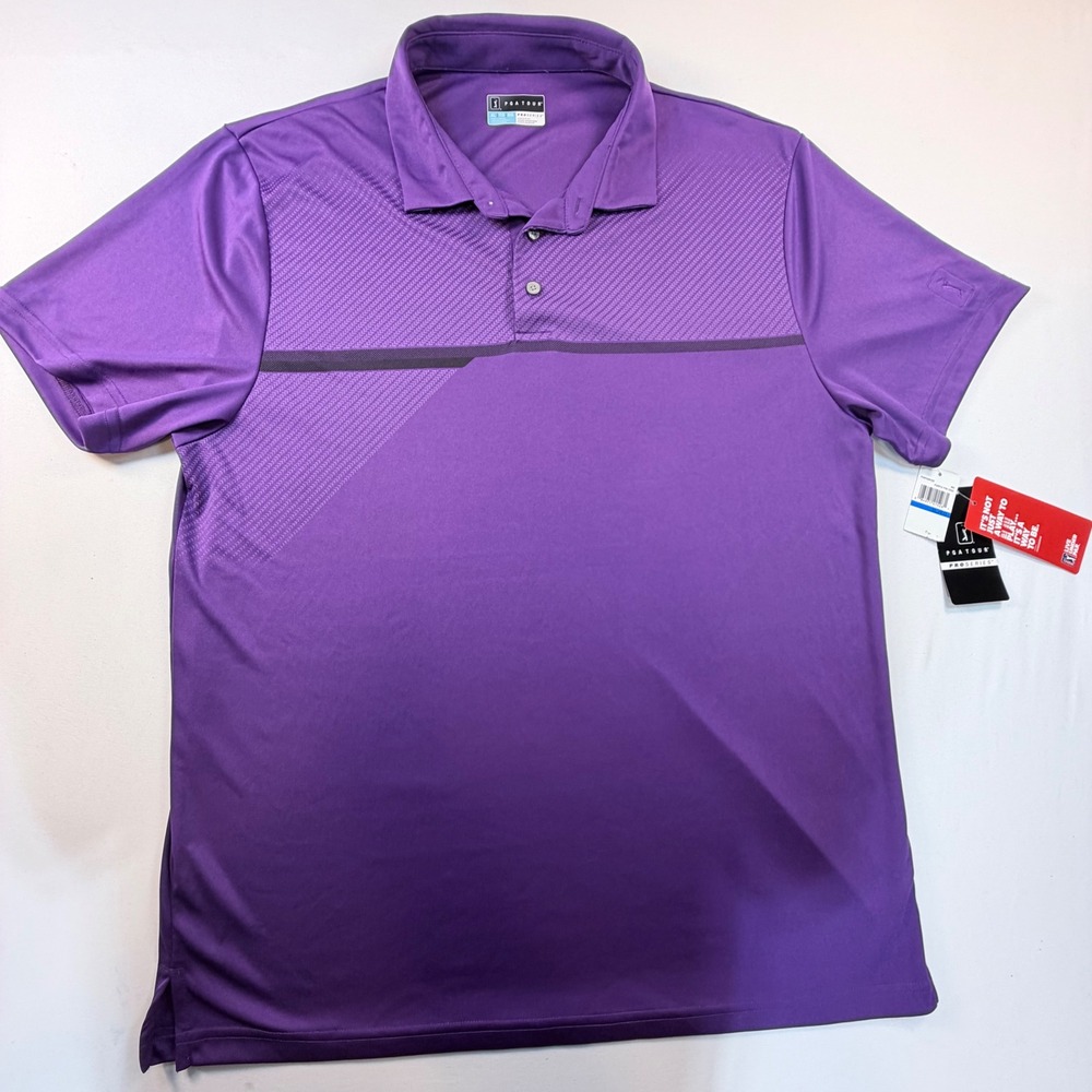 PGA TOUR Pro Series Mens XL Golf Polo Purple Athletic Fit Performance UPF 50 NWT